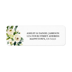Watercolor White Floral Greenery Address