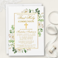 Watercolor White Floral Greenery First Communion