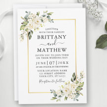 Watercolor White Floral Greenery Gold Wedding