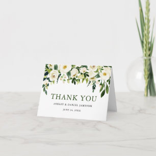 Watercolor White Floral Greenery Wedding Note Thank You Card