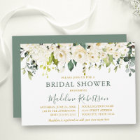 Watercolor White Floral Sage Green Bridal Shower