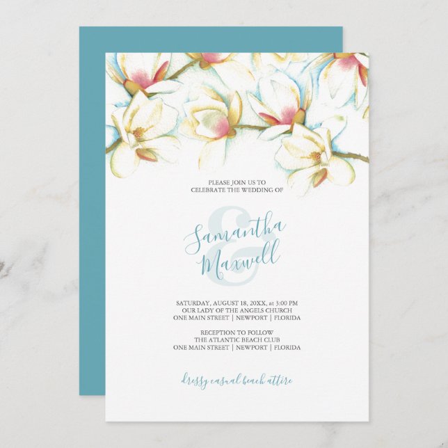 Watercolor White Floral Wedding Invitations (Front/Back)