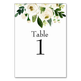 Watercolor White Floral Wedding  Table Number