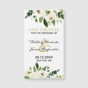 Watercolor White Flower Magnetic Save the Date