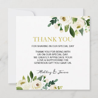 Watercolor White Flower Thank You Card