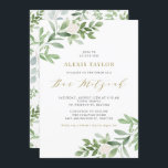 Watercolor White Flowers and Greenery Bar Mitzvah Invitation<br><div class="desc">Invite family and friends with this whimsical greenery invitation. This bar mitzvah invitation features watercolour illustrations of green foliage and white flowers and a matching greenery pattern with gold script. Personalise by adding names, date, time, venue and other event details. This invitation is perfect for spring and garden bar mitzvahs....</div>
