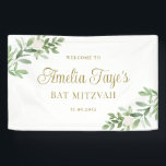 Watercolor White Flowers and Greenery Bat Mitzvah Banner<br><div class="desc">Create a beautiful focal point with a bat mitzvah banner featuring soft watercolor greenery and whimsical script. Perfect for displaying behind dessert tables, gift areas, or photo backdrops, this banner adds an elegant and cohesive touch to your celebration. The botanical design brings a calm, timeless feel while highlighting this meaningful...</div>