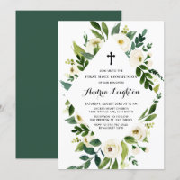 Watercolor White Flowers First Holy Communion