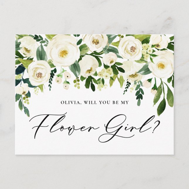 Watercolor White Flowers Flower Girl Proposal Invitation Postcard (Front)