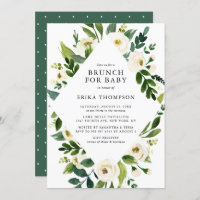 Watercolor White Flowers Frame Baby Shower Brunch