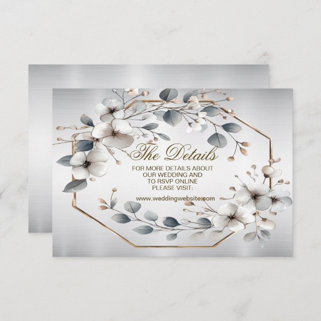 Watercolor White Flowers Golden Frame Silver Teal  Enclosure Card (Front/Back)