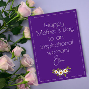 Watercolor white flowers mother purple card