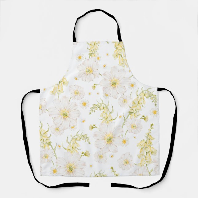 Watercolor White Flowers Pattern Apron (Front)