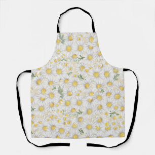 watercolor white flowers pattern apron