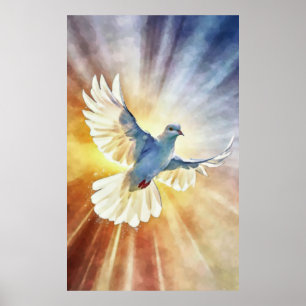 Watercolor White Flying Dove Poster