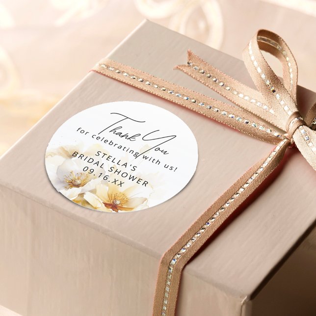 Watercolor White God Flower Bridal Shower Classic Round Sticker (Watercolor White God Flower Bridal Shower Classic Round Sticker)