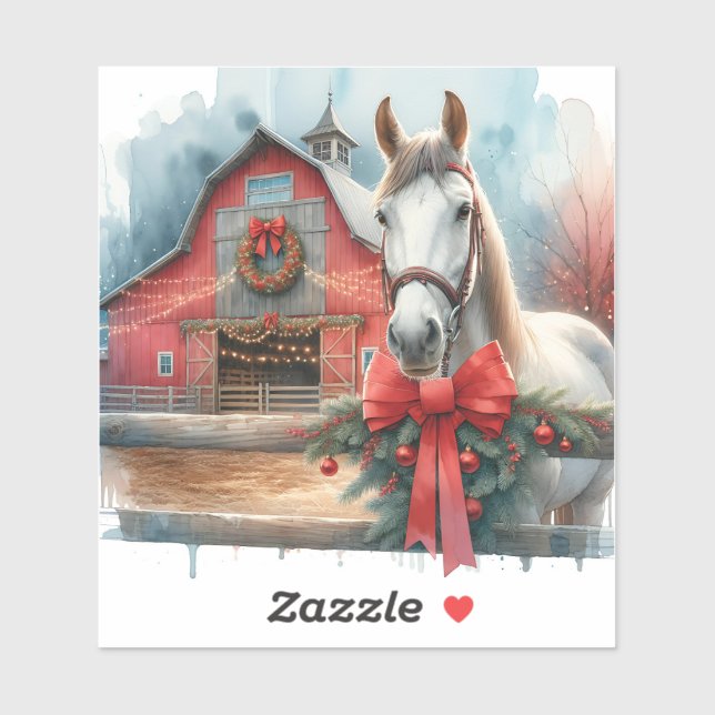 Watercolor White Horse and Festive Farm Christmas (Sheet)