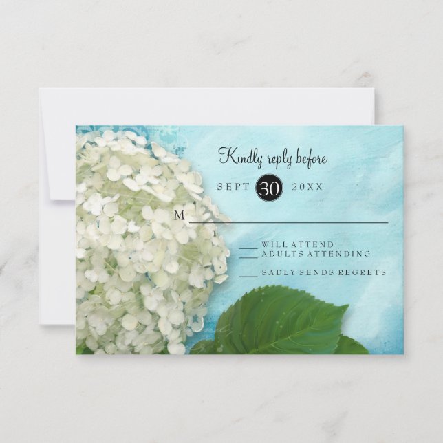  Watercolor White Hydrangea Floral Wedding RSVP (Front)