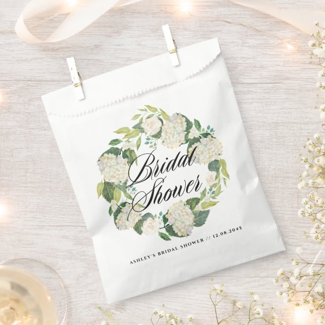 Watercolor White Hydrangea Wreath Bridal Shower Favour Bags (Clipped)