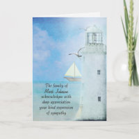 Watercolor White Lighthouse Sympathy Thank You