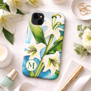 Watercolor White Lily with Monogram  Case-Mate iPhone Case