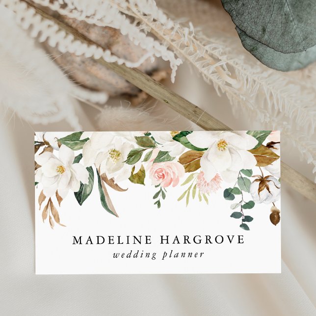 Watercolor White Magnolias & Blush Floral Business Card (Creator Uploaded)