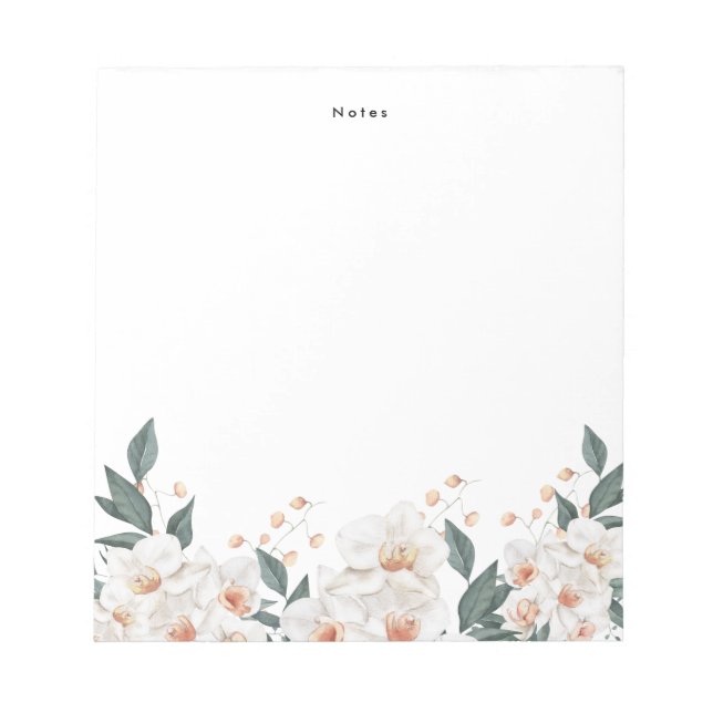 Watercolor White Orchids and Petal Personalised Notepad (Front)