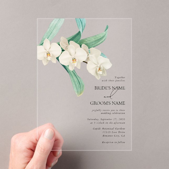 Watercolor White Orchids Floral Wedding Acrylic Invitations (Insitu (Handheld))