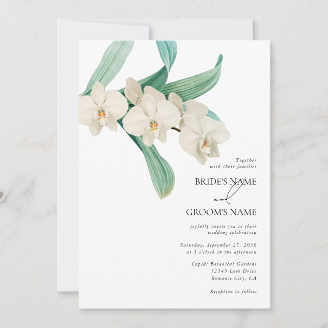Watercolor White Orchids Floral Wedding Invitation (Front)
