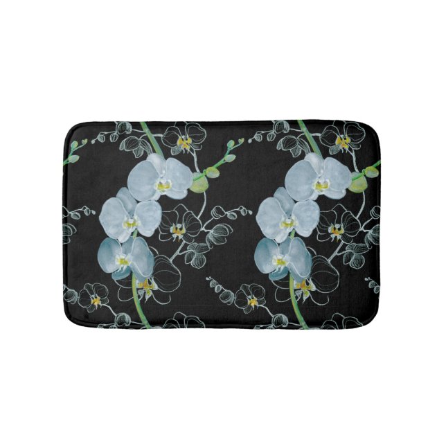 Watercolor White Orchids Pattern Bath Mat (Front)