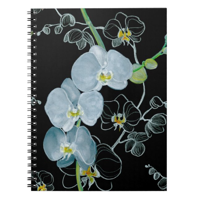 Watercolor White Orchids Pattern Spiral Notebook (Front)