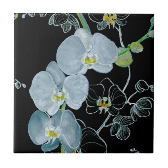 Watercolor White Orchids Pattern Tile (Front)