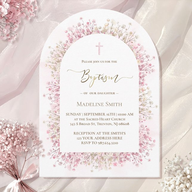 watercolor white pink flowers Baptism Invitation (Creator Uploaded)