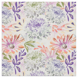 Watercolor white, pink flowers fabric