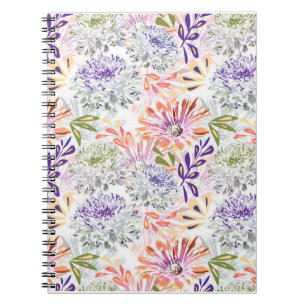 Watercolor white, pink flowers notebook