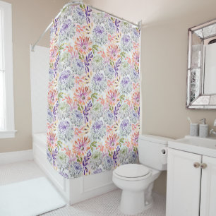 Watercolor white, pink flowers  shower curtain