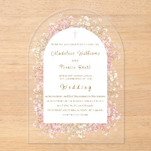 watercolor white pink flowers Wedding Acrylic Invitations