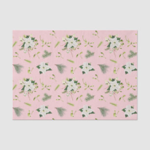 Watercolor White Poinsettia, Evergreen Christmas Tissue Paper