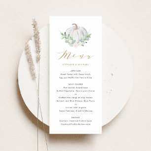 Watercolor White Pumpkin and Greenery Fall Wedding Menu