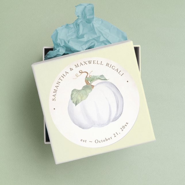 Watercolor White Pumpkin Classic Round Sticker (Creator Uploaded)