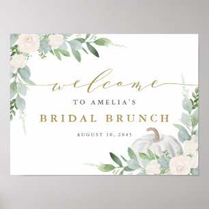 Watercolor White Pumpkin Fall Bridal Brunch Poster
