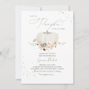 Watercolor White Pumpkin Fall Garden Flowers Invitation