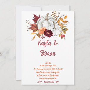Watercolor White Pumpkin Floral Wedding Invitation