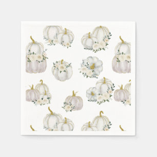 Watercolor White Pumpkin Roses Baby Shower Napkin