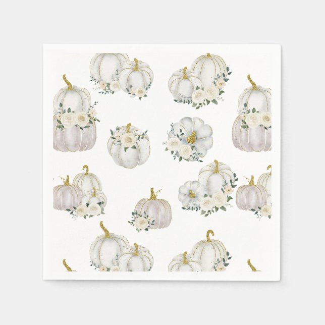Watercolor White Pumpkin Roses Baby Shower   Napkin (Front)