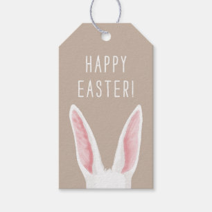 Watercolor White Rabbit Ears Happy Easter Gift Tags
