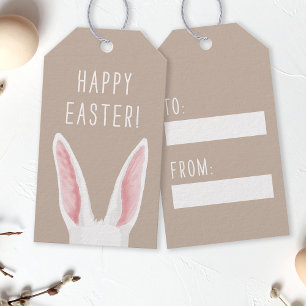 Watercolor White Rabbit Ears Happy Easter Gift Tags