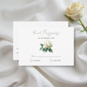 Watercolor White Rose Elegant Botanical Wedding RSVP Card
