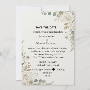 Watercolor White Rose Eucalyptus Fern Wedding Invi Invitation