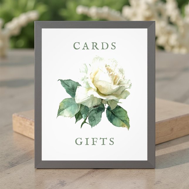 Watercolor White Rose Wedding Cards & Gifts Sign (Creator Uploaded)